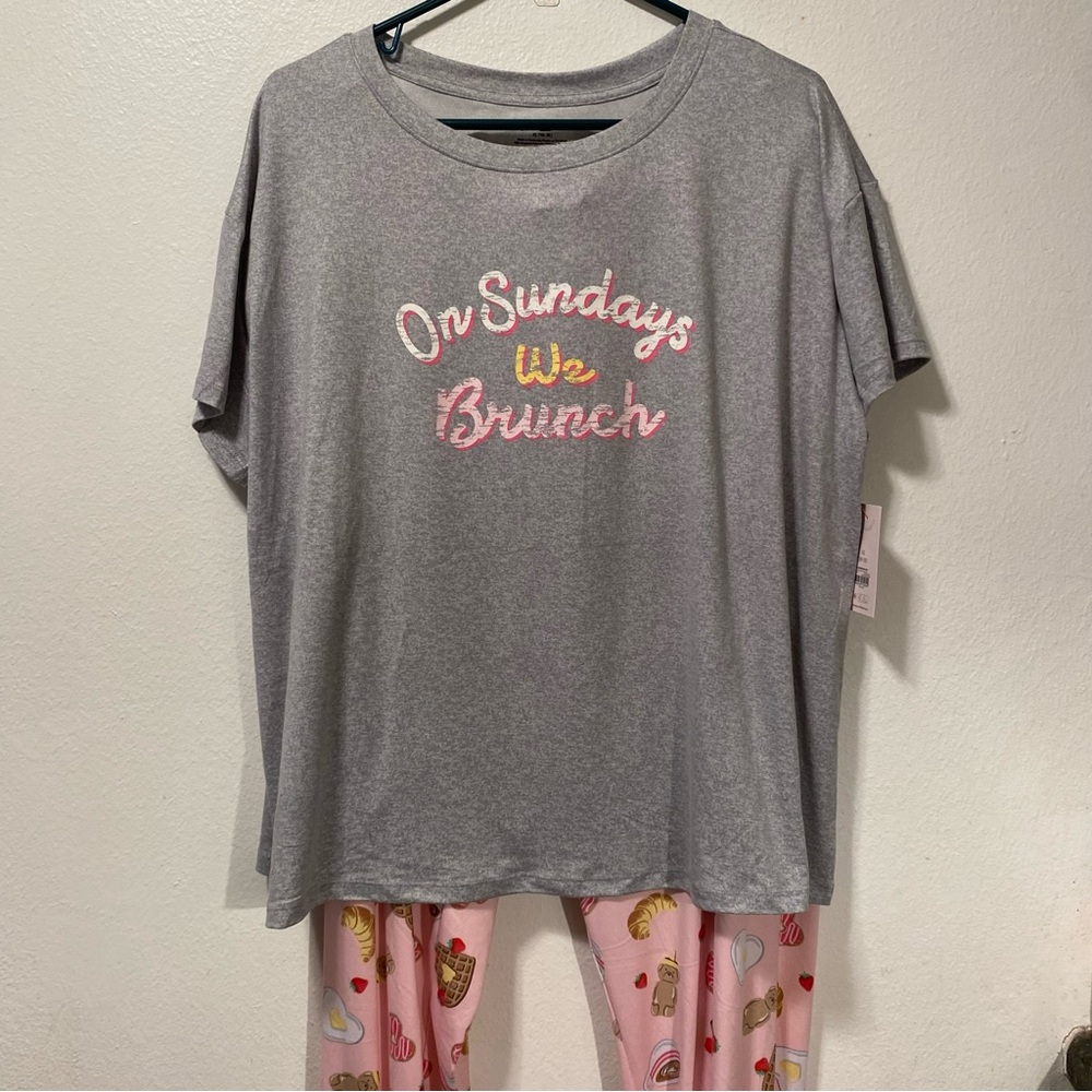 JoySpun Sleepwear Set Pajamas Women’s Size X-LARGE Light Gray Pink NEW